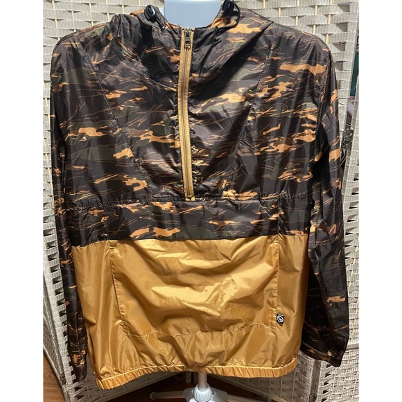 Ecko Unltd Other - Ecko Unltd Mens Tiger Stripe Camo Half Zip Windbreaker Jacket Gold Brown Large